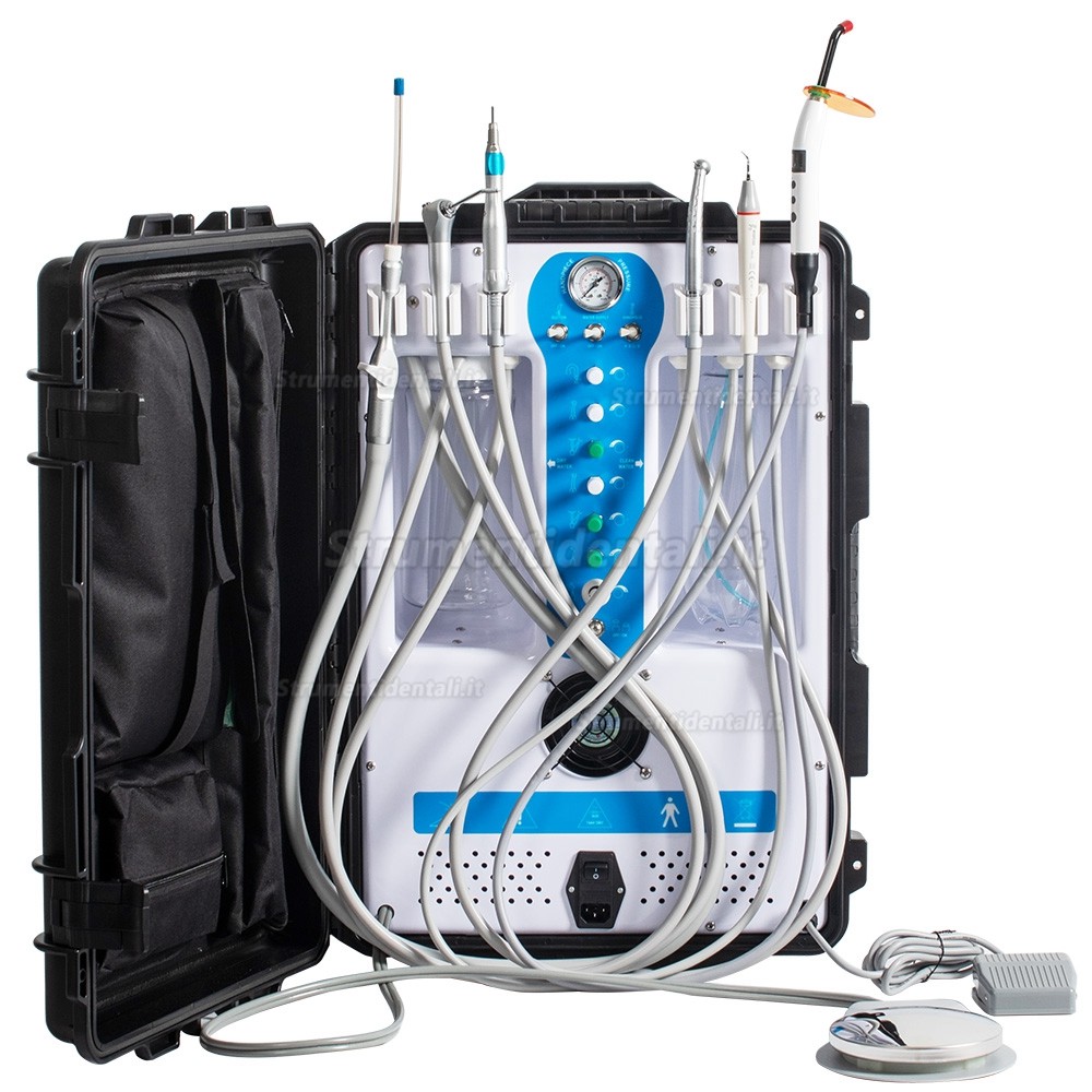 Greeloy® GU-P206S Riunito odontoiatrico portatile con compressore d'aria (con lampada fotopolimerizzatrice e manipolo ablatore)