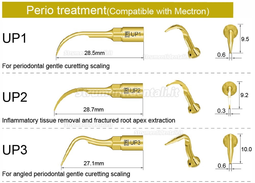 1Pz Inserti parodontologia e endodonzia UP1 UP2 UP3 UP4 UP5 UP6 UP7/8 compatible con Mectron, Silfradent, Dmetec e Woodpecker