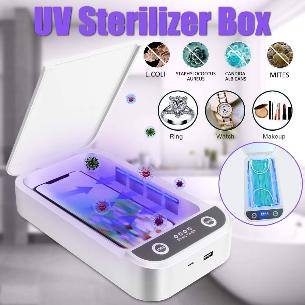 UV Sterilizer Portatile Cellulare Scatola di disinfezione, Sterilizzatore con USB Cavo per iPhone Android, Maschera, Visualizzazione Gioielli
