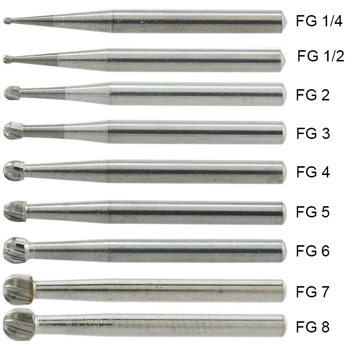 10 Pezzi FG 1/4 1/2 1 2 3 4 5 6 7 8# fresa dentali a testa tonda in metallo duro