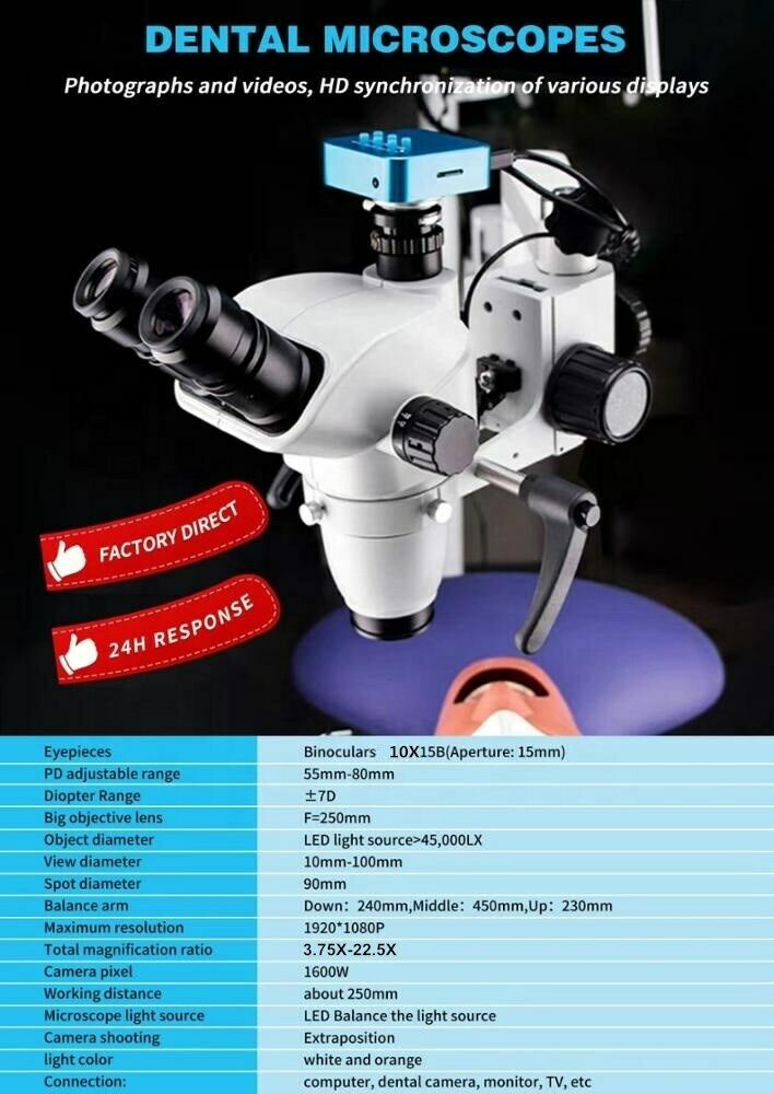 Microscopio operatorio per terapia canalare dentale con fotocamera e 5w lampada led