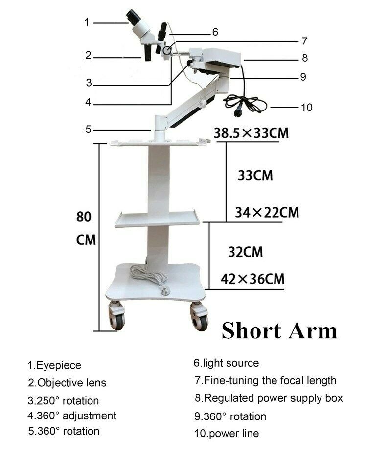 Microscopio operatorio odontoiatrico con carrello e lampade led 5w