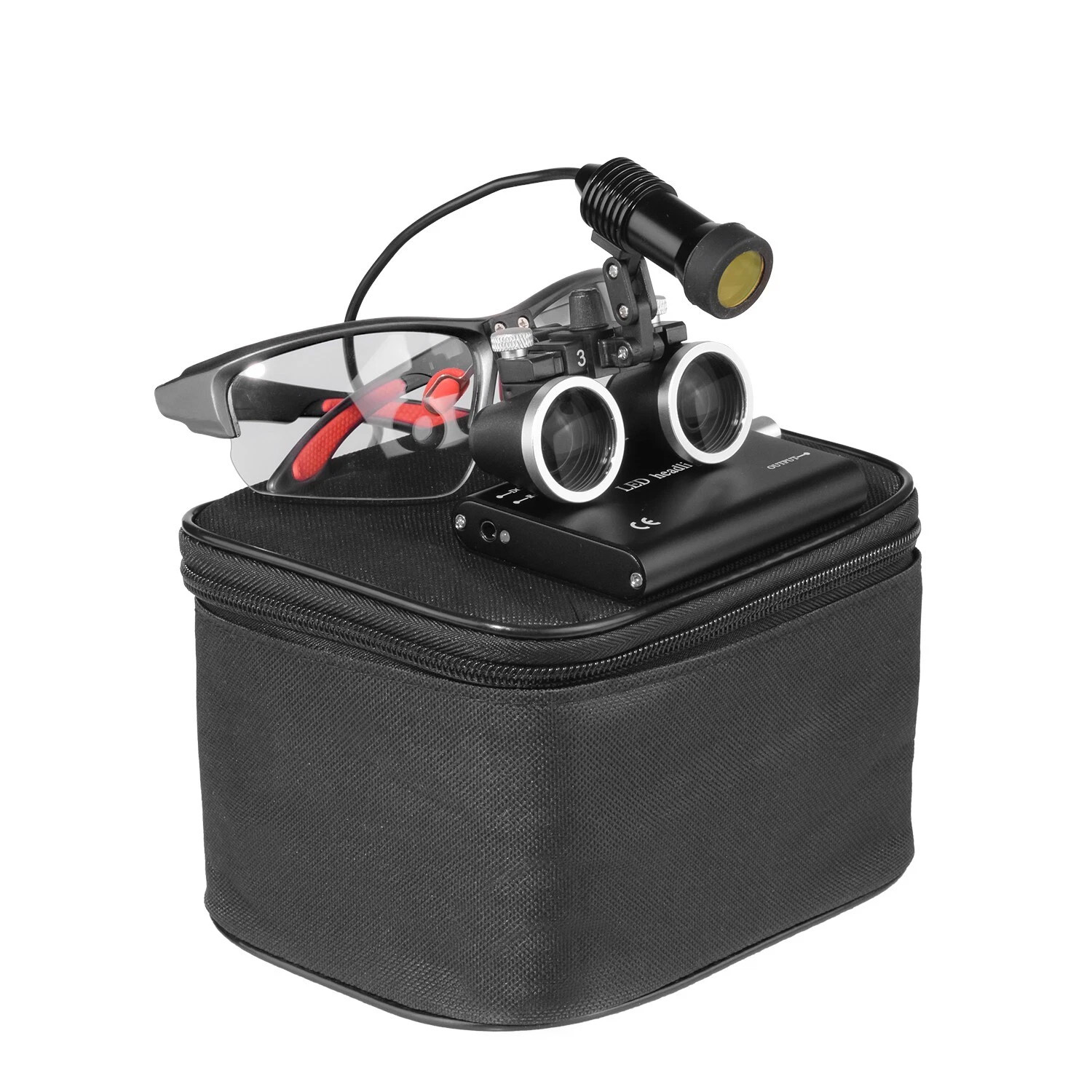 Occhiali ingrandenti binoculari dentali 3,5X + Faro LED dentale 5W con filtro