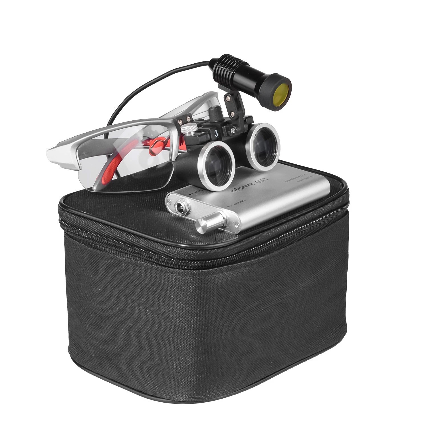 Occhiali ingrandenti binoculari dentali 3,5X + Faro LED dentale 5W con filtro