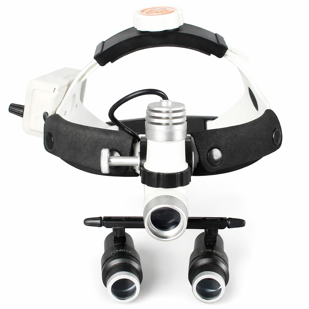 KWS Occhiali ingrandenti binoculari dentali 4,0X + Faro LED medico KWS KD-203AY-4 3W con 2 batterie