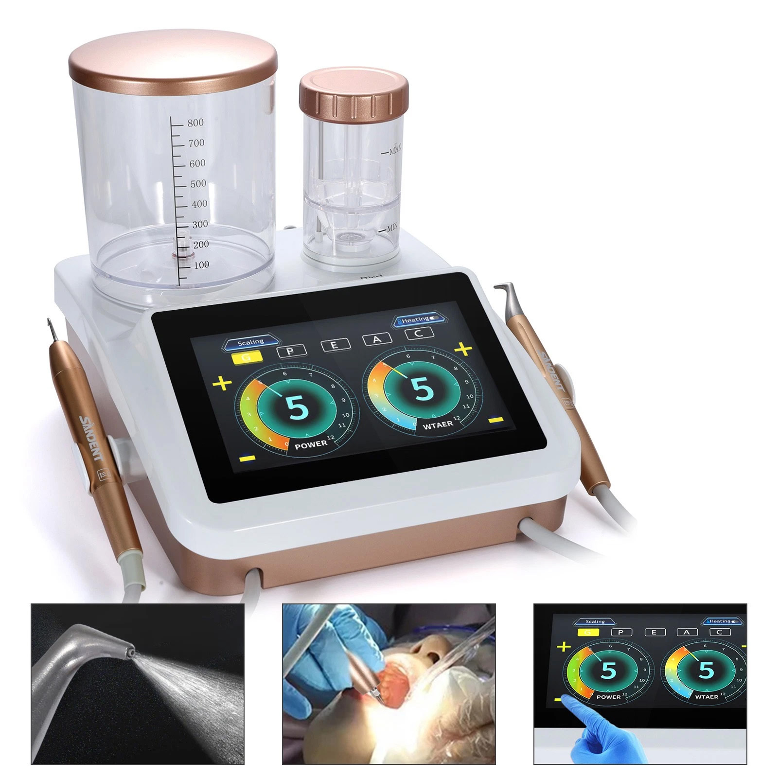 Ablatore dentale a ultrasuoni + lucidatore ad aria 2 in 1, dispositivo per terapia parodontale con punte in titanio