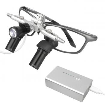 Occhiali ingrandenti Ergo dentali 5,0X con regolazione della distanza interpupillare + Faro LED 5W