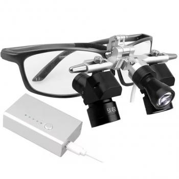 Occhiali ingrandenti binoculari Ergo dentali 5,0X 48° con faro LED dentale 5W