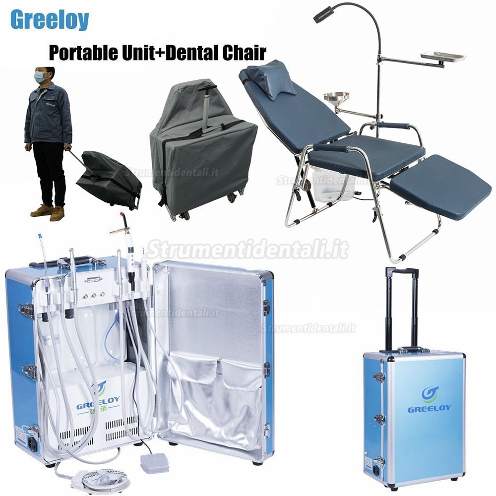 Greeloy® GU-P206 Riunito odontoiatrico portatile + Greeloy GU-P101 Poltrona odontoiatrica portatile + Kit borsa portaoggetti