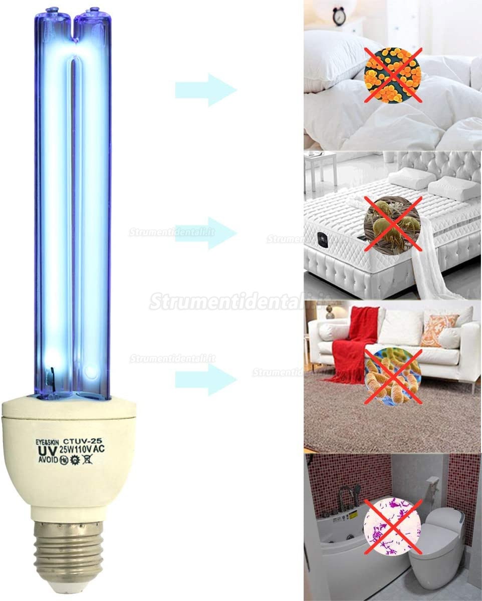 25W Quarzo UVC + Ozono Germicida Lampada a Luce Ultravioletta E27/E26 110v Pulisce l'Aria