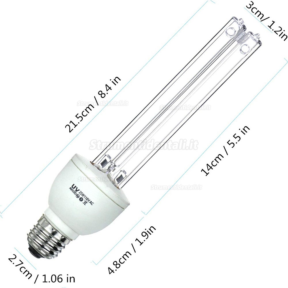 25W Quarzo UVC + Ozono Germicida Lampada a Luce Ultravioletta E27/E26 110v Pulisce l'Aria