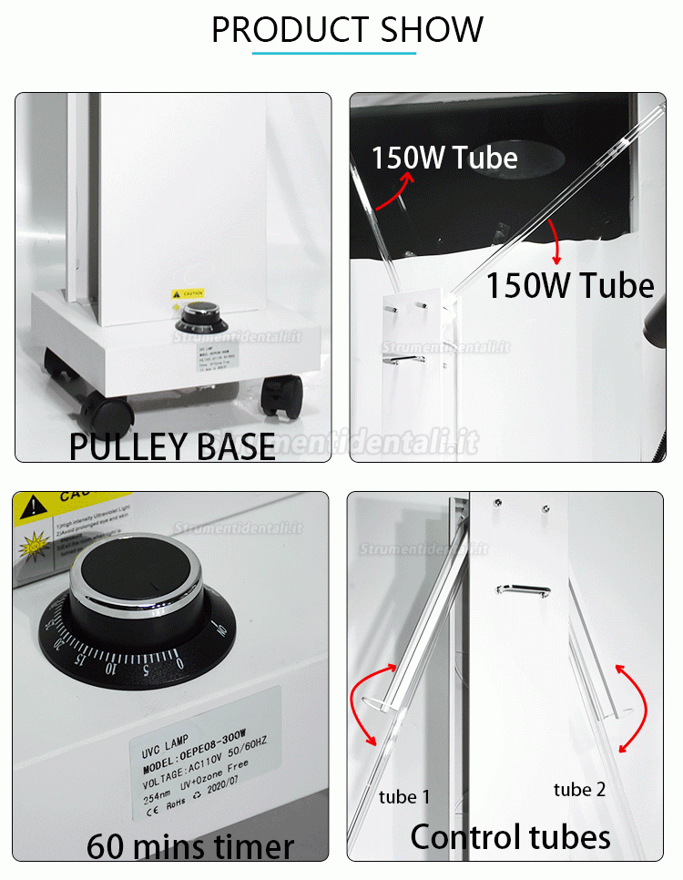 300W Lampada di Disinfezione UVC Mobile ad Alta Potenza con Sensori Radar