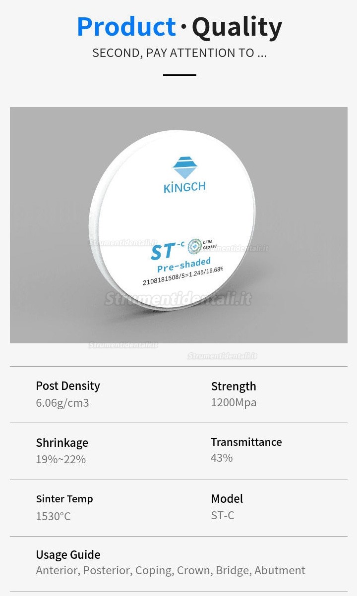 1 pezzi disco per zirconic precolorato 98/95/89mm dentale Kingch® ST-C