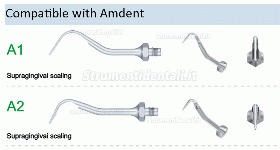 5Pz Refine® Inserti ablatore ultrasuoni A1 A2 AE1 AE2 Compatible con manipolo ablatore ad ultrasuoni Amdent LM
