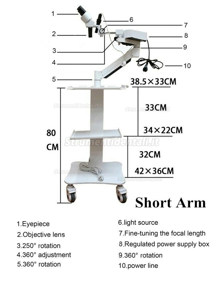 Microscopio operatorio odontoiatrico con carrello e lampade led 5w