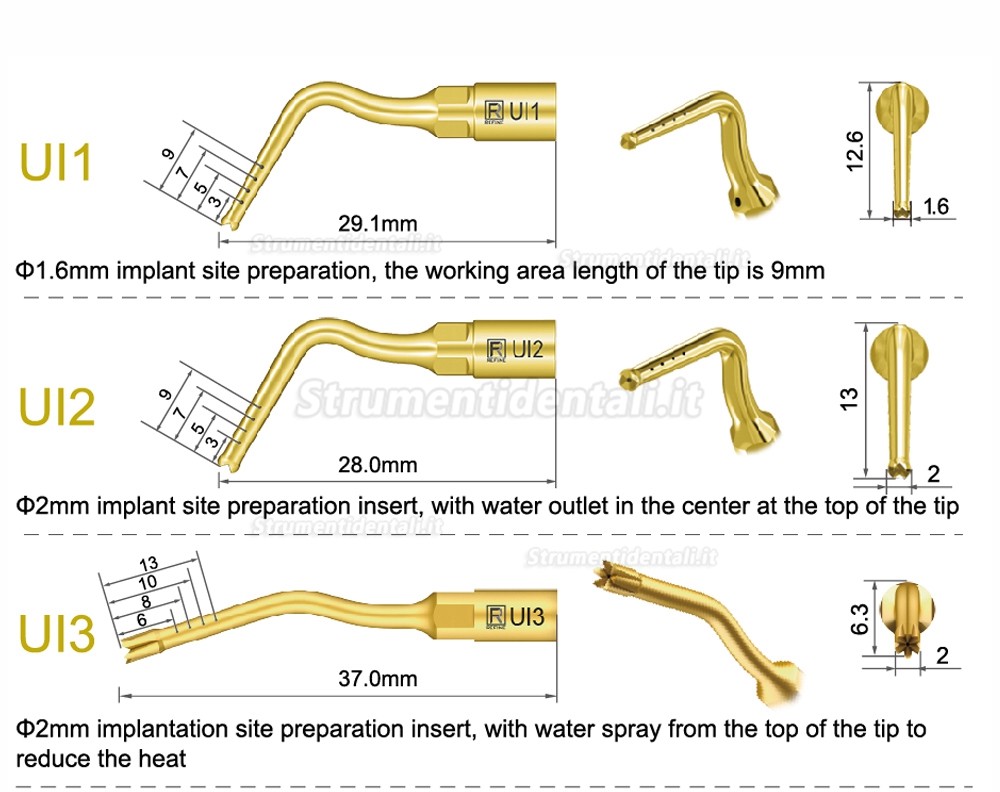 1Pz Inserti piezosurgery per preparazione del sito dell’impianto Ul6 UI7 UI8 UI9 UI10 UI11 compatible con Mectron Woodpecker