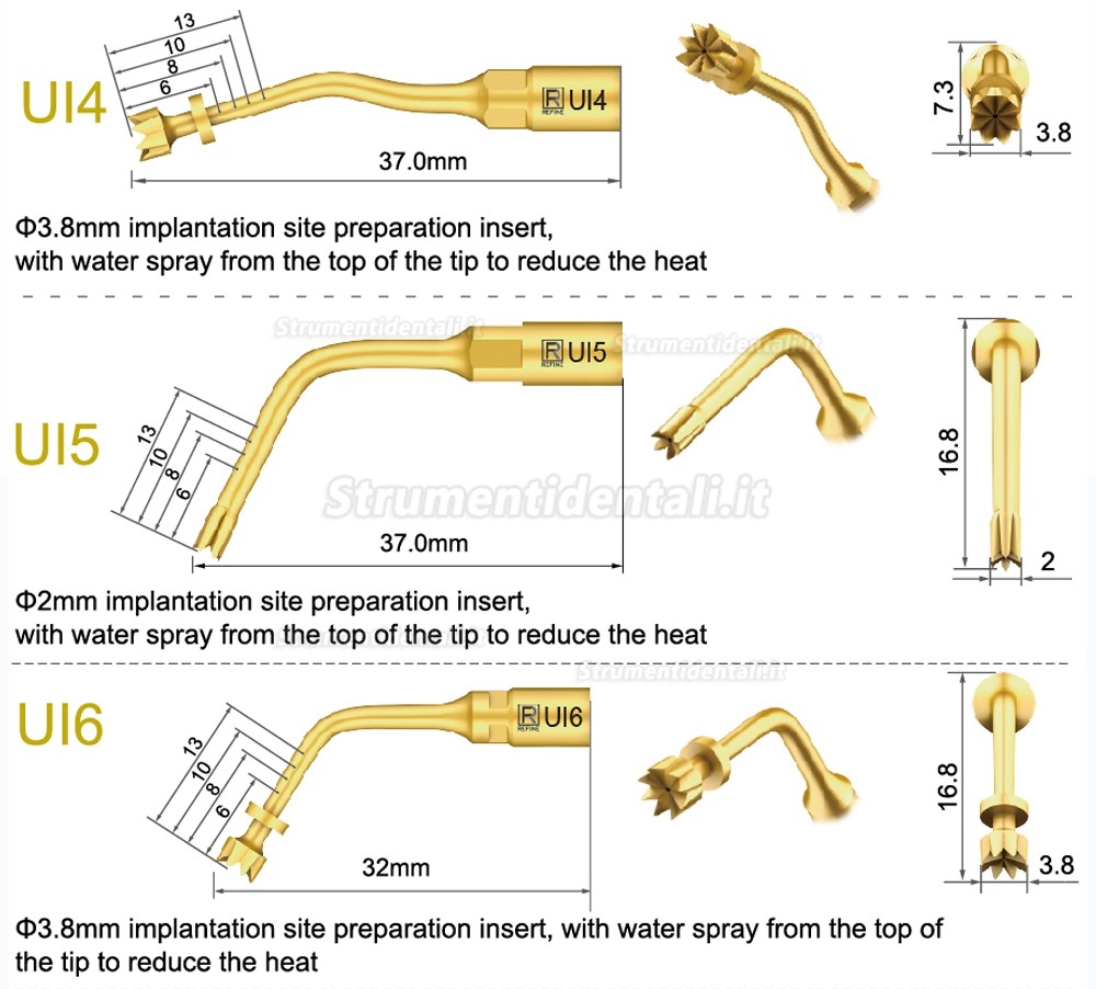 1Pz Inserti piezosurgery per preparazione del sito dell’impianto Ul6 UI7 UI8 UI9 UI10 UI11 compatible con Mectron Woodpecker