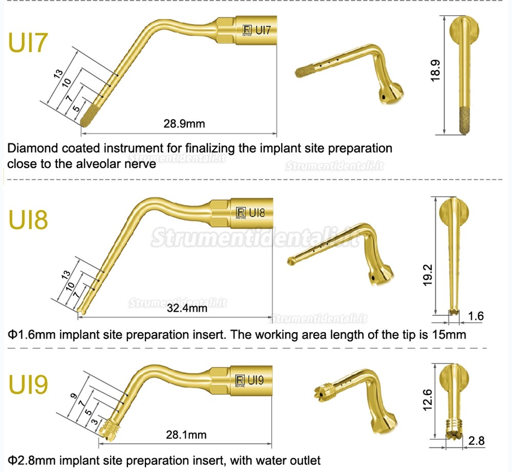 1Pz Inserti piezosurgery per preparazione del sito dell’impianto Ul6 UI7 UI8 UI9 UI10 UI11 compatible con Mectron Woodpecker