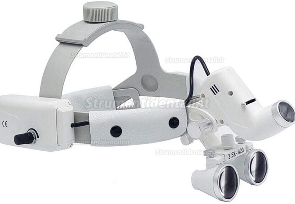 Lenti Binoculari Dentali 3.5x Con Faro LED, Montatura Su Fascia, Distanza 280-380 Mm