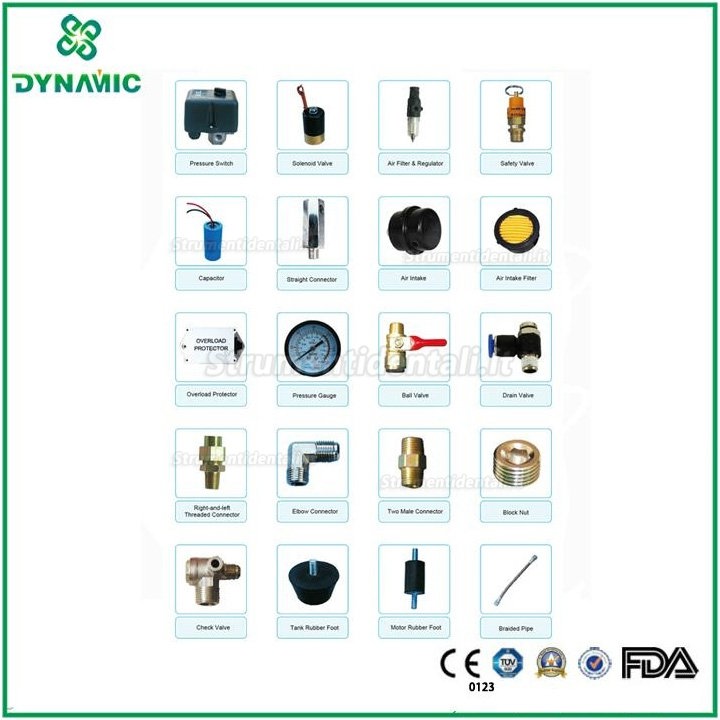 DYNAIR DA7002D Compressore d'aria silenzioso senza olio con essiccatore d'aria 207L/min 1100W