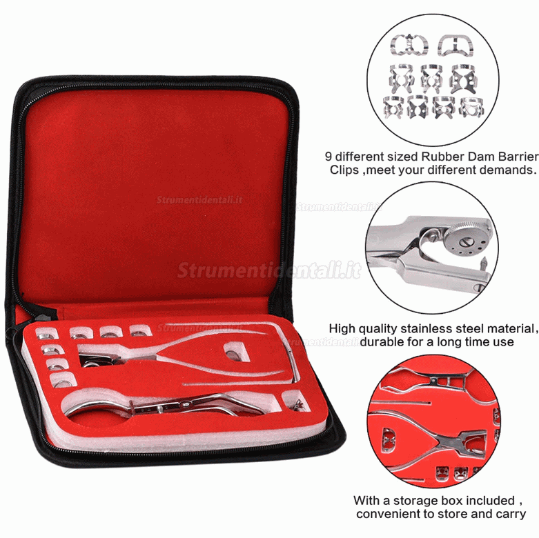 Dental diga di gomma kit (uncino diga + pinza foradiga + telaio per diga + pinza uncini)