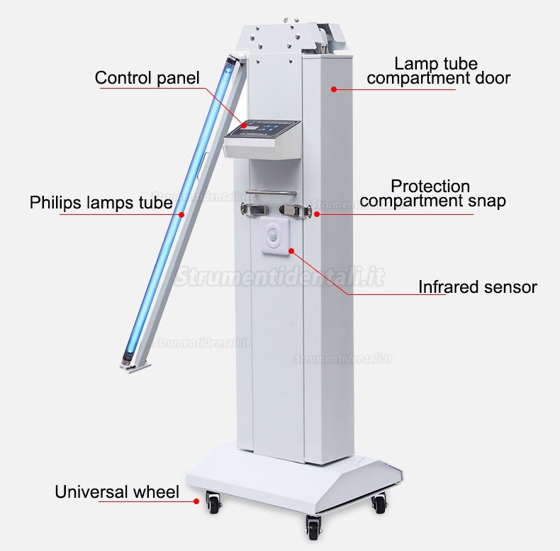 FY®30FSI Carrello Portatile Portatile Ultravioletta + Ozono Lampada Disinfezione Carrello Disinfezione Ultravioletta con Sensore a Infrarossi