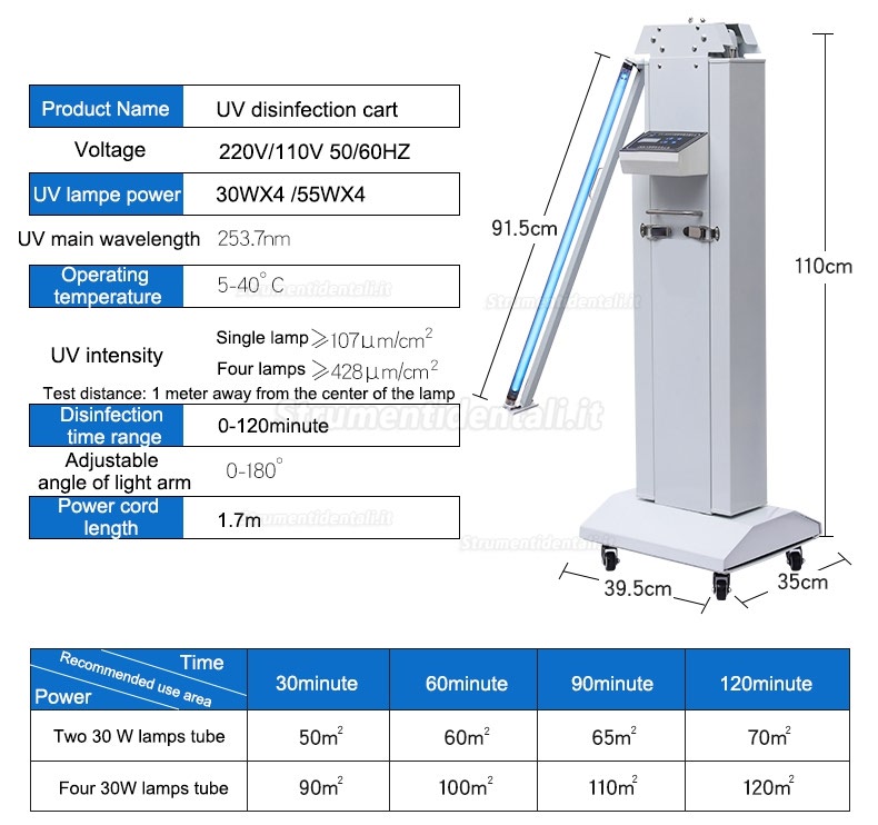 FY®120w-220w Carrello Portatile Portatile Ultravioletta + Ozono Lampada Disinfezione Carrello Disinfezione Ultravioletta 253.7nm