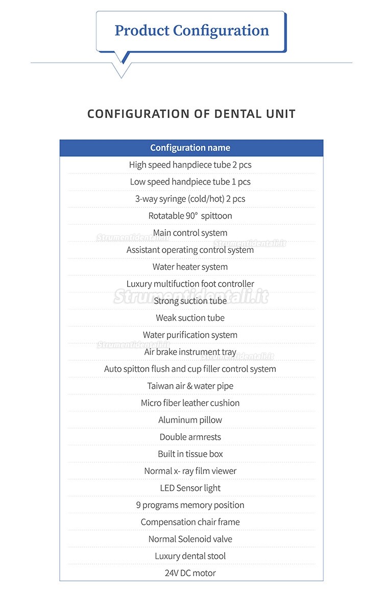 Riunito odontoiatrico Gladent® GD-S300A con scatola per unità fissa a pavimento