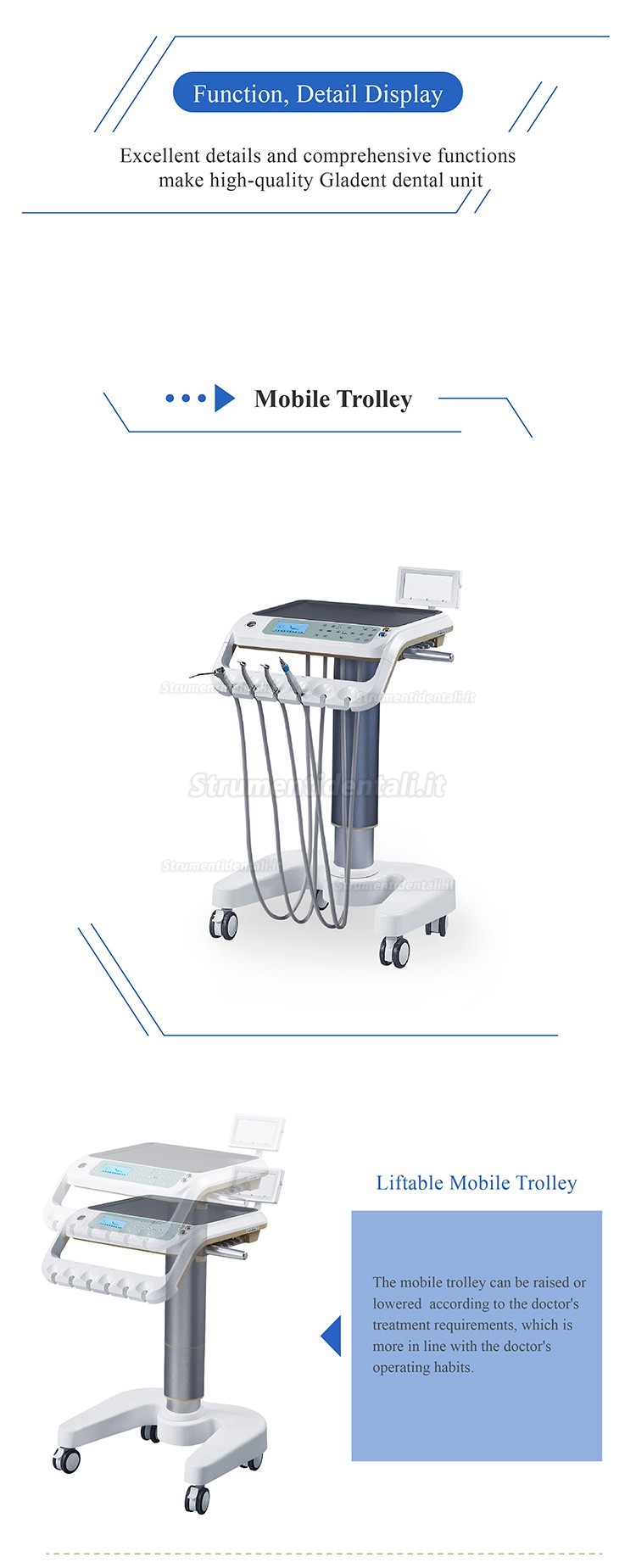 Riuniti odontoiatrici Gladent® GD-S350C con portastrumenti indipendente