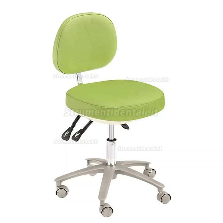 Sgabello ergonomico HS-6 per dentisti, Sgabello per assistente dentista in microfibra e pelle con schienale