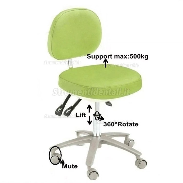 Sgabello ergonomico HS-6 per dentisti, Sgabello per assistente dentista in microfibra e pelle con schienale