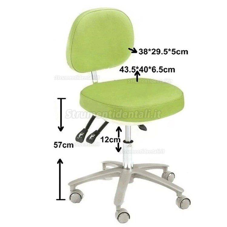 Sgabello ergonomico HS-6 per dentisti, Sgabello per assistente dentista in microfibra e pelle con schienale