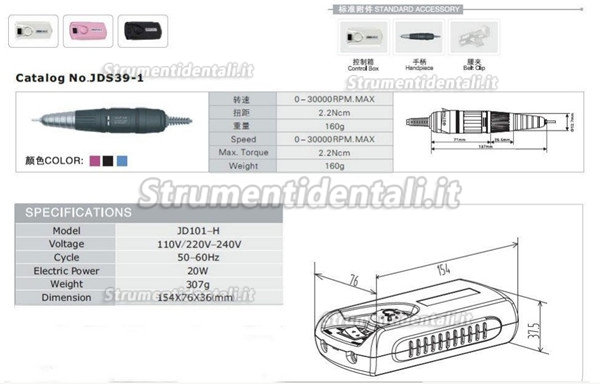 JSDA® JD101-H Micro motore portatile 25,000 RPM con manipolo