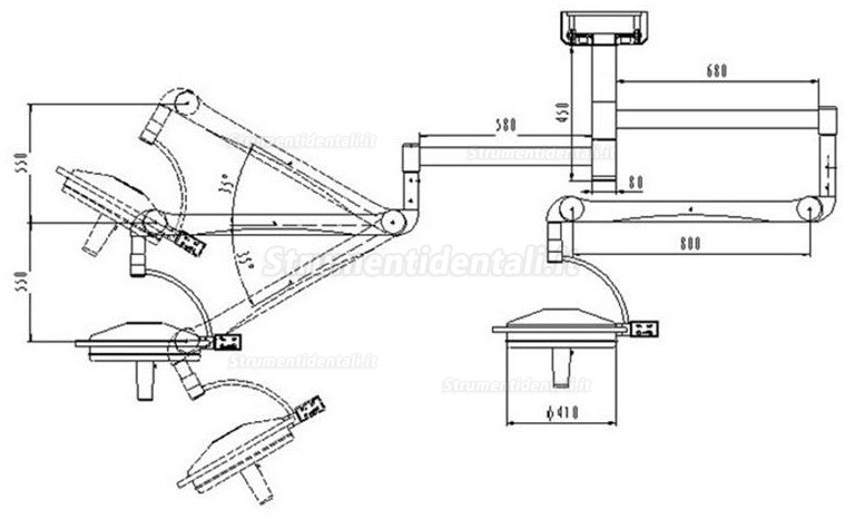 KWS KD-2072B-2 216W Lampada a Due Teste a Led a Soffitto Per Esami Chirurgici Senza Ombra