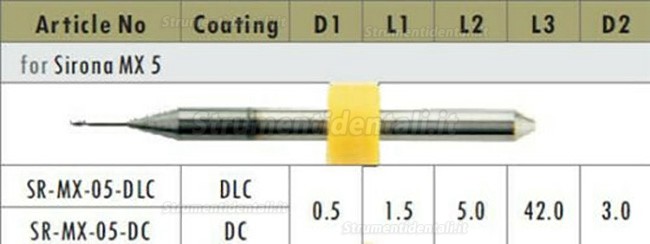 1 pezzi fresa zirconic dentale 0,5 mm/1 mm/2,5 mm senza rivestimento per Sirona MX5