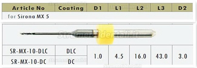 1 pezzi fresa zirconic dentale 0,5 mm/1 mm/2,5 mm senza rivestimento per Sirona MX5