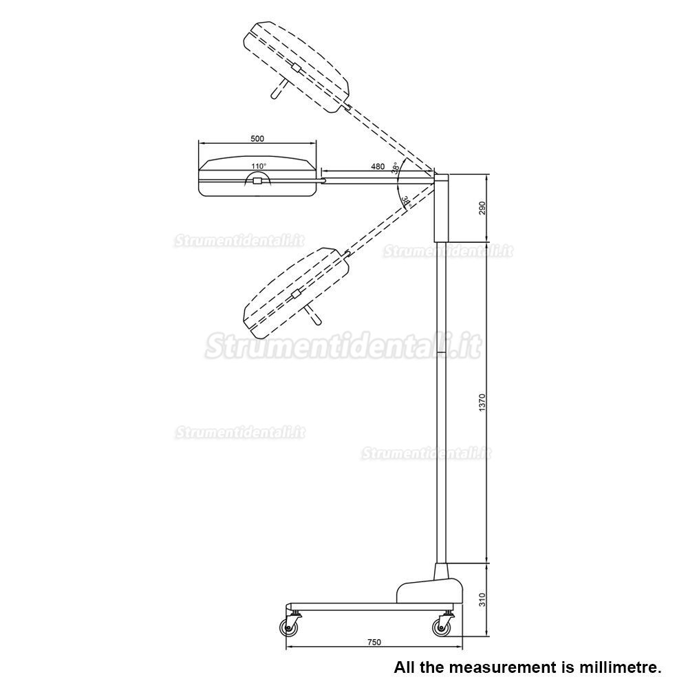 Lampada operatoria mobile odontoiatrico / lampade scialitiche dentale (5 riflettori 30 LED)