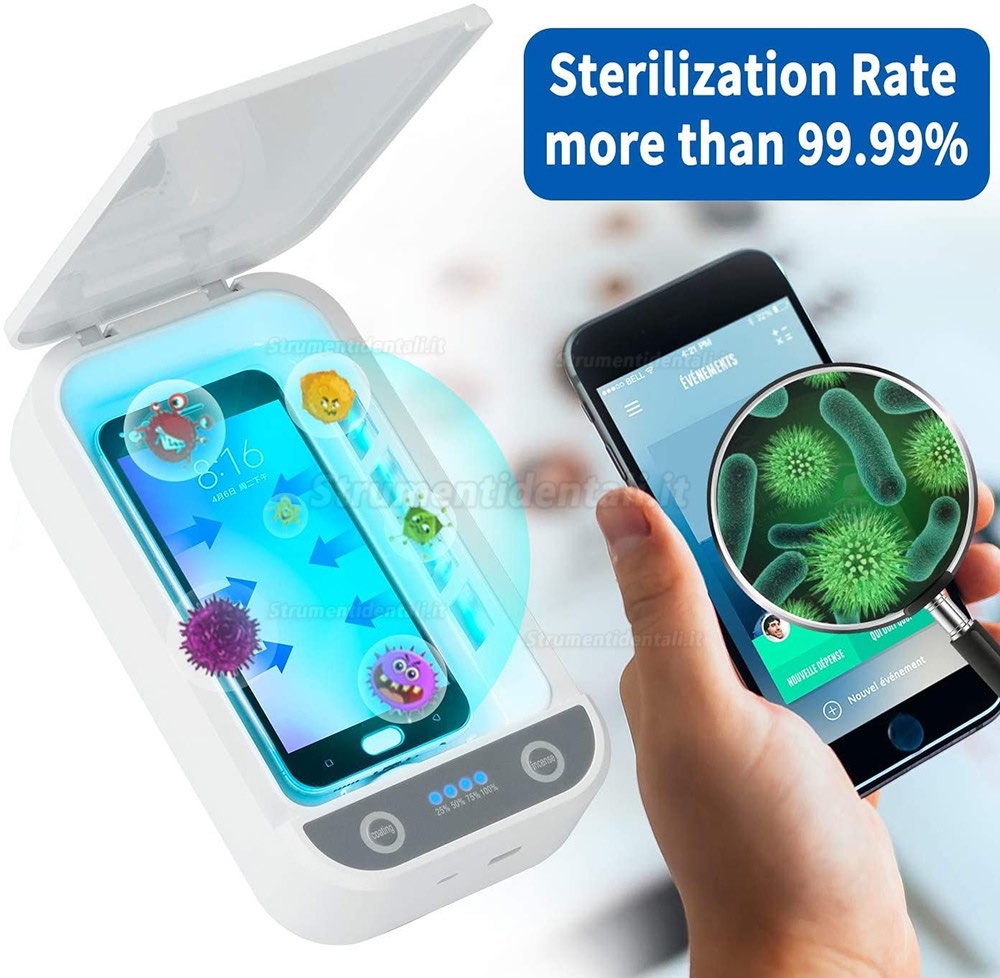 UV Sterilizer Portatile Cellulare Scatola di disinfezione, Sterilizzatore con USB Cavo per iPhone Android, Maschera, Visualizzazione Gioielli