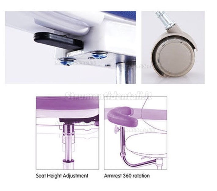 QY QY500(N) Sgabello da assistente dentale sedia da infermiera (regolabile in altezza bracciolo)