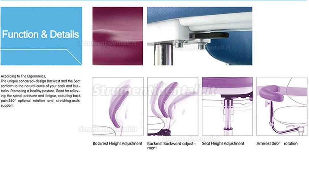 QY QY600-1 Sedia dentista e assistente (con regolabile in altezza bracciolo e schienale regolabile)