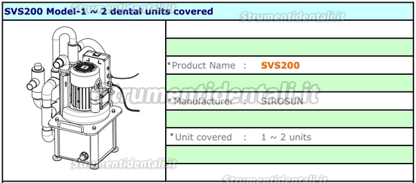 SIROSUN SVS200 Pompa a vuoto di aspirazione odontoiatrico demi-sec