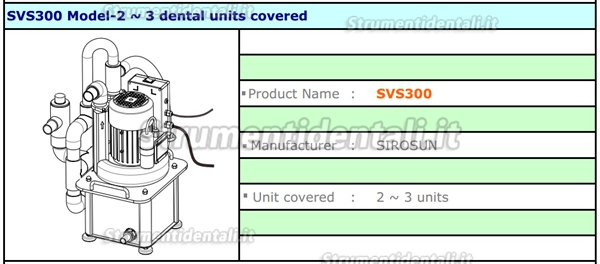 SIROSUN SVS300 Pompa a vuoto di aspirazione odontoiatrico demi-sec