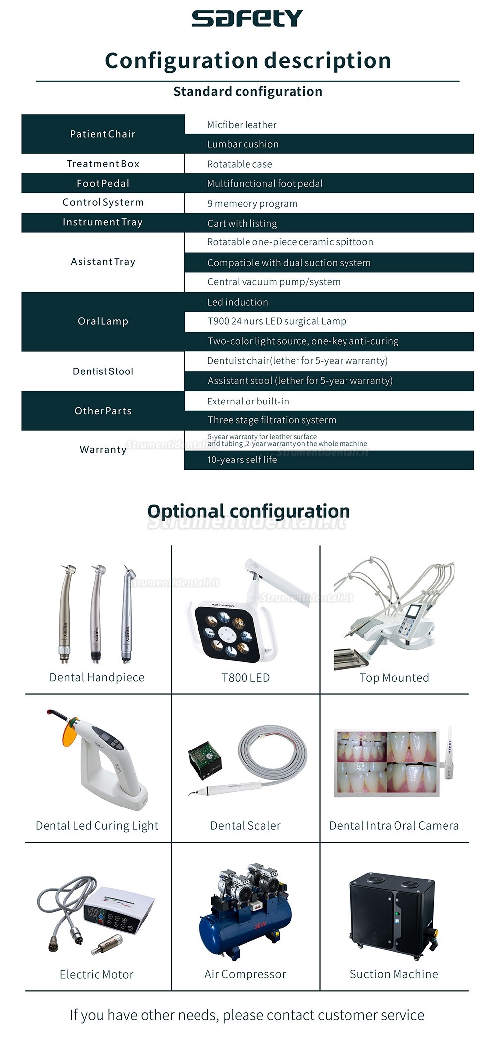 Safety® M8 Riuniti odontoiatrici per impianti dentali con supporto per la vita e portastrumenti indipendente