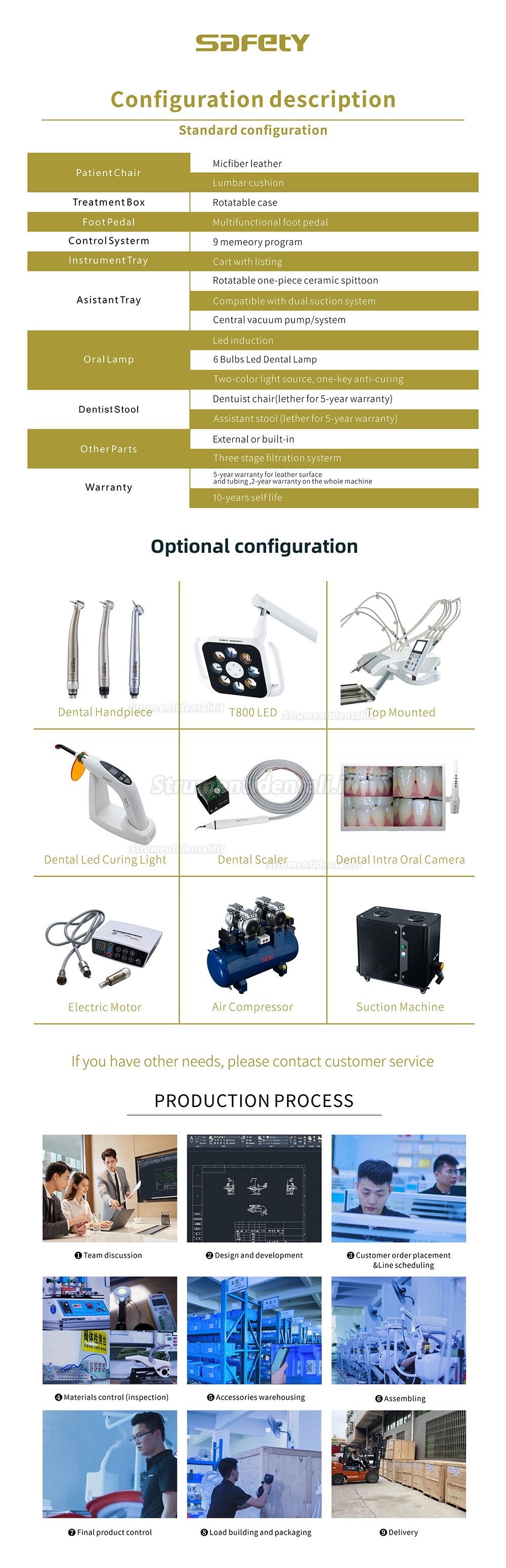 Unità poltrona per impianti dentali multifunzionale Safety® M9 con portastrumenti indipendente