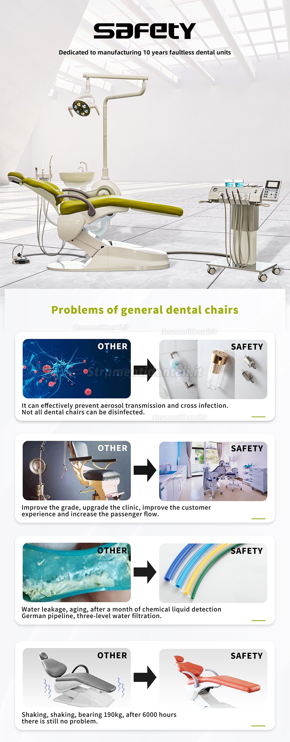 Unità poltrona per impianti dentali multifunzionale Safety® M9 con portastrumenti indipendente