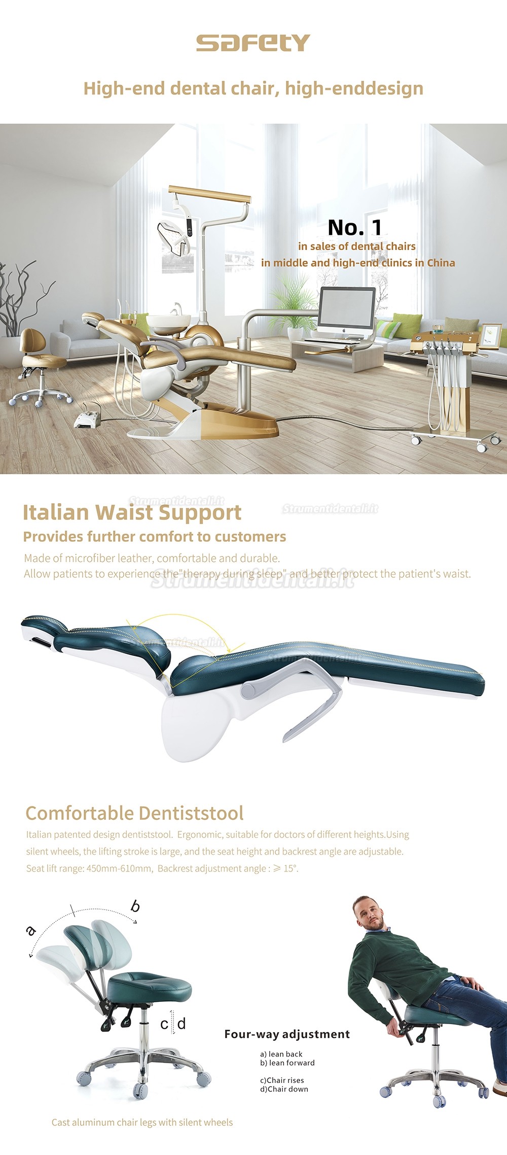 Safety® M9+ riuniti chirurgica odontoiatrici per impianti dentali / Poltrona di trattamento implantare con carrello e pannello schermo