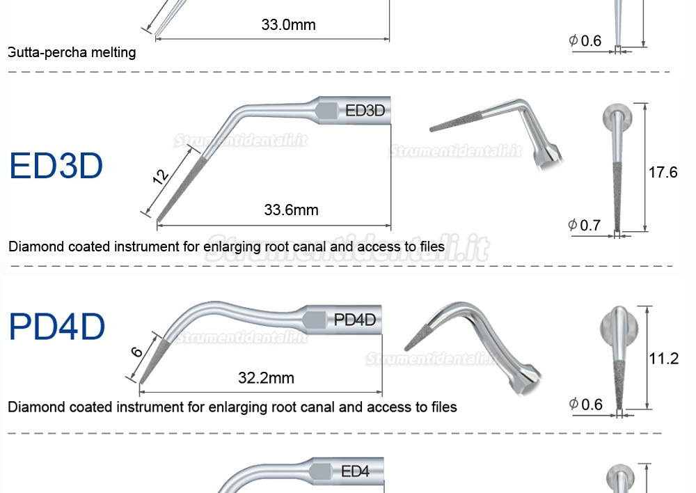 10Pz Refine® Inserti piezo per endodonzia ED1 ED2 ED3 ED4 ED5 ED6 ED7 ED8 ED9 ED10 ED11 ED14 ED15 Compatible con SATELEC NSK DTE GNATUS