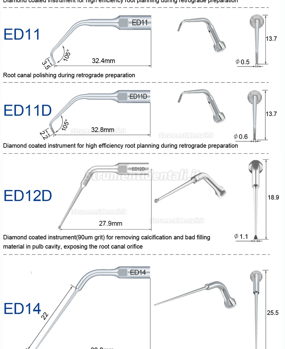 10Pz Refine® Inserti piezo per endodonzia ED1 ED2 ED3 ED4 ED5 ED6 ED7 ED8 ED9 ED10 ED11 ED14 ED15 Compatible con SATELEC NSK DTE GNATUS