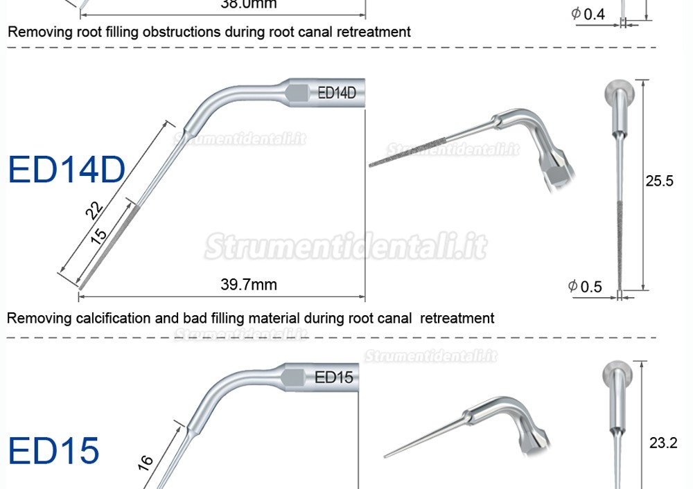 10Pz Refine® Inserti piezo per endodonzia ED1 ED2 ED3 ED4 ED5 ED6 ED7 ED8 ED9 ED10 ED11 ED14 ED15 Compatible con SATELEC NSK DTE GNATUS