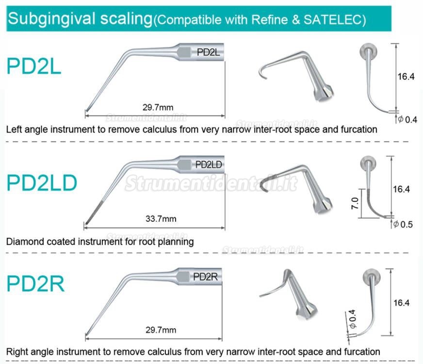 5Pz Refine® Inserti piezo per parodontologia P10 P11 P12 P14L P18 P20 P20L P20R P21 22 LR compatibile con Woodpecker EMS